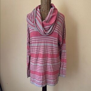 Yarra Trail Striped Cowl Neck Sweater Red and Taupe Stripe M